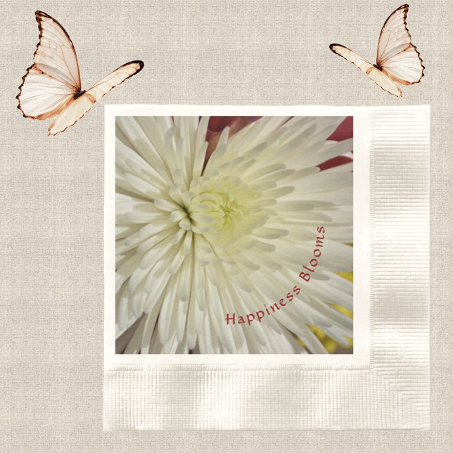 Serviette En Papier Chrysanthème blanc Bonheur fleurit Personnalisable (Créateur téléchargé)