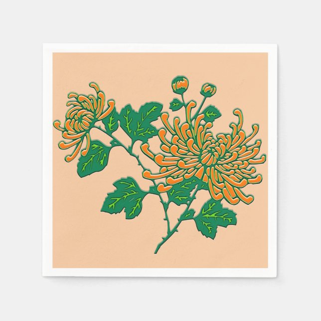 Serviette En Papier Chrysanthèmes d'araignée chinois - Mandarin orange (Devant)