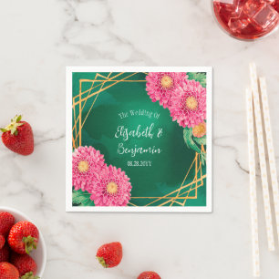 Serviette En Papier Chrysanthèmes rose avec Mariage géométrique or