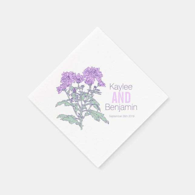Serviette En Papier Chrysanthemum fleurs violettes serviettes mariages (Coin)