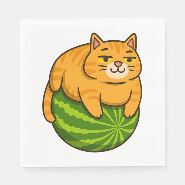 Serviette En Papier Chubby Chat sur Watermelon Meme Shirt (Devant)