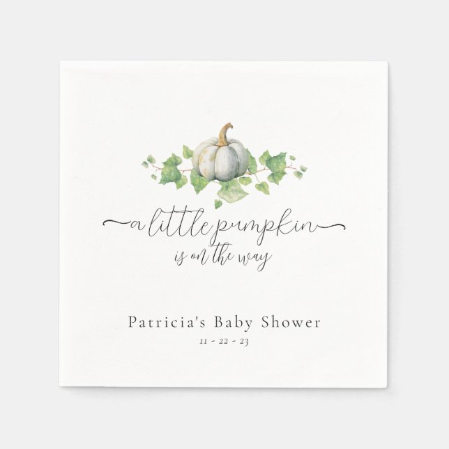 Serviette En Papier Chute Baby shower Citrouille blanc (Devant)