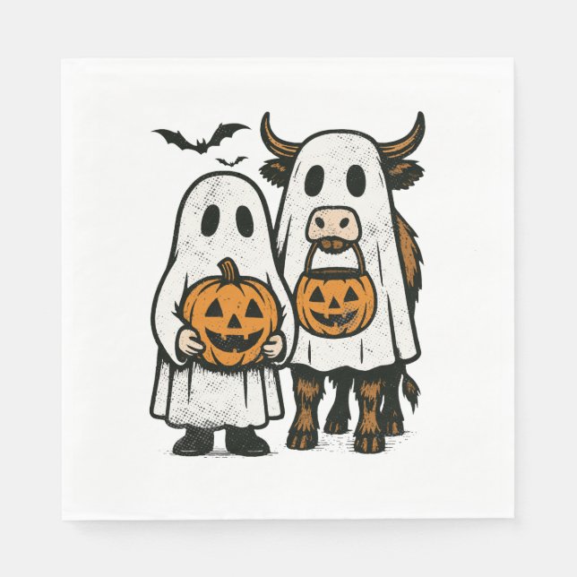 Serviette En Papier Chute Cute Vache Highland Ghost Halloween (Devant)