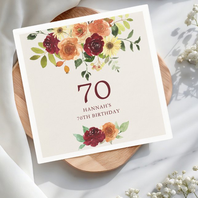 Serviette En Papier Chute élégante | Automne Floral 70e anniversaire (Créateur téléchargé)