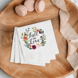 Serviette En Papier Chute en Amour Rustique Bourgogne Floral Mariage