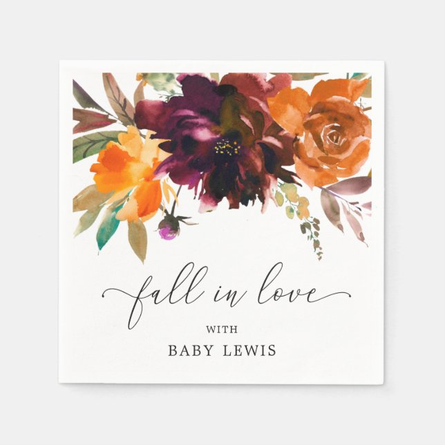 Serviette En Papier Chute florale en amour Baby shower orange Bourgogn (Devant)