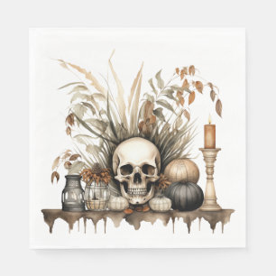Serviette En Papier Chute gothique - Crâne et fête de l'herbe de Pampa