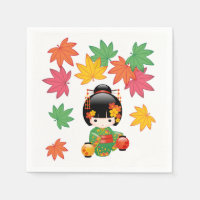 Chute Poupée Kokeshi - Green Kimono Geisha Girl