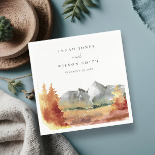 Serviette En Papier Chute Rouille Orange Mountain Trees Mariage de feu