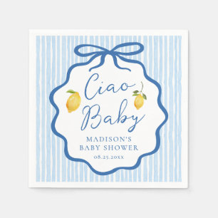 Serviette En Papier Ciao Baby Blue Fête de Naissance Italienne au Citr