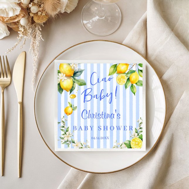 Serviette En Papier Ciao Baby Blue Lemons Baby Shower (Blue Citrus Lemons Ciao Baby Napkins)