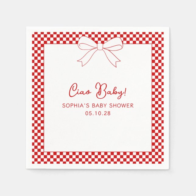 Serviette En Papier Ciao Baby! Italian Red GIngham Bow Baby Shower (Devant)
