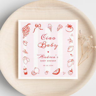 Serviette En Papier Ciao Baby Italien main tiré Baby shower citron