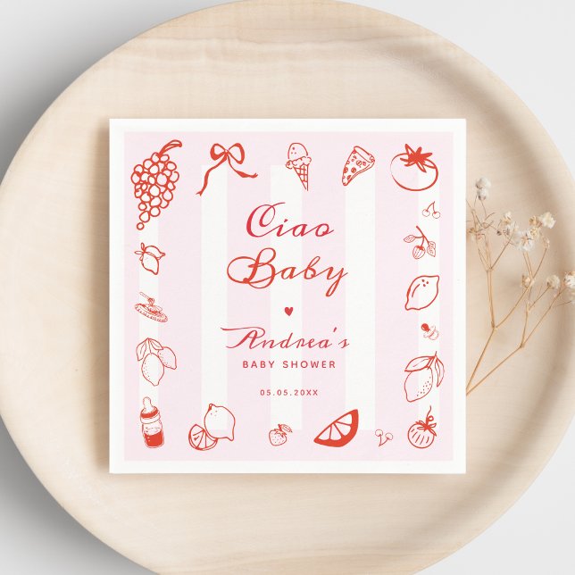 Serviette En Papier Ciao Baby Italien main tiré Baby shower citron (Créateur téléchargé)