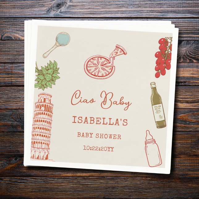 Serviette En Papier Ciao Baby Line Art Italian Pizza Baby Shower (Créateur téléchargé)
