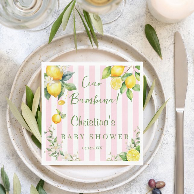 Serviette En Papier Ciao Bambina Baby Shower Pink Citrus Lemon (Ciao Bambina Baby Shower Pink Citrus Napkin)