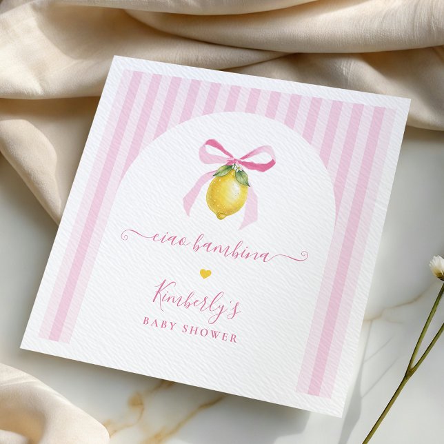 Serviette En Papier Ciao Bambina Pink Striped Lemon Baby Shower (Créateur téléchargé)