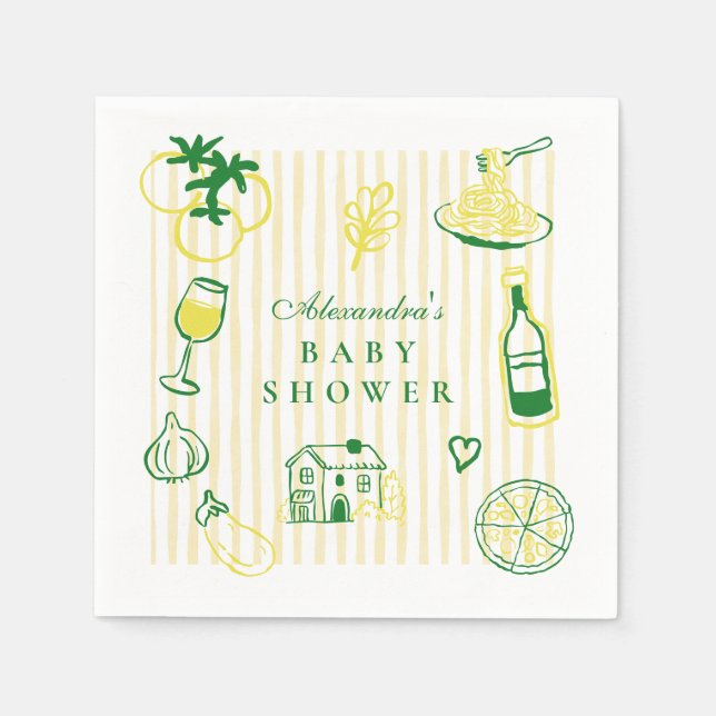 Serviette En Papier Ciao Bambino Baby shower en bande jaune (Devant)