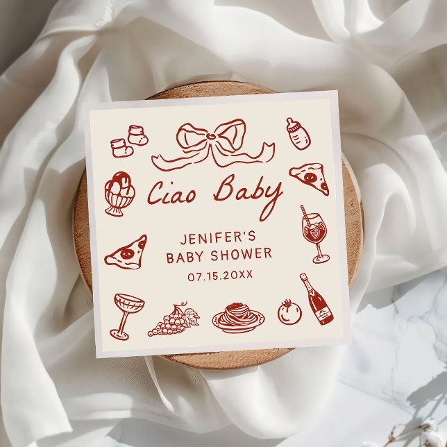 Serviette En Papier Ciao Bambino Baby shower italien illustré (Créateur téléchargé)