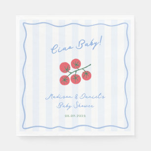 Serviette En Papier Ciao Bébé ! Tomates Fête de Baby Shower Bleu Rouge