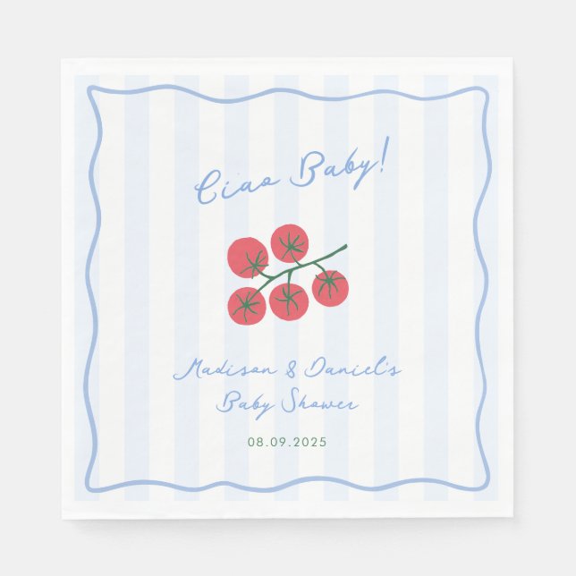 Serviette En Papier Ciao Bébé ! Tomates Fête de Baby Shower Bleu Rouge (Devant)