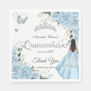 Serviette En Papier Ciel bleu Floral Princesse Robe Argent Quinceañera