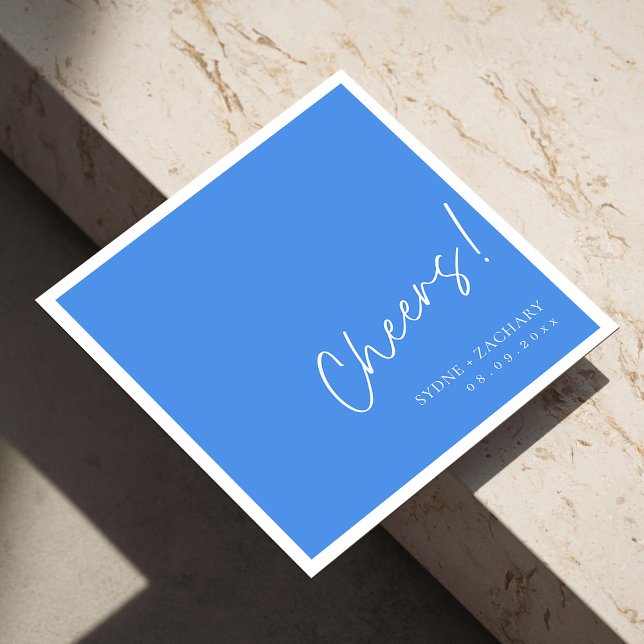 Serviette En Papier Ciel bleu moderne Mariage serviettes avec nom (Modern Sky Blue Cheers Wedding Napkins with Names)