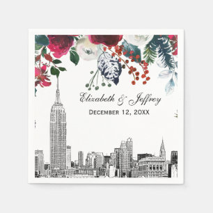 Serviette En Papier Ciel de NYC ESB Etch Bordeaux Vert Floral Aquarell