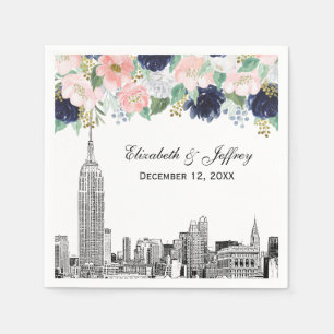 Serviette En Papier Ciel de NYC ESB Gravure Rose Blanc Bleu Or Floral