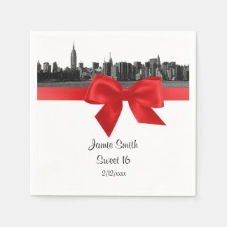 Serviette En Papier Ciel de NYC Large en Noir et Blanc Rouge Sweet Six
