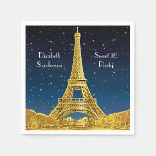 Serviette En Papier Ciel de Paris en or #2 Bleu étoilé Douce 16 Carré