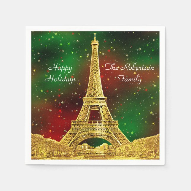 Serviette En Papier Ciel de Paris en or #2 Noël étoilé (Devant)