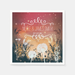 Serviette En Papier Ciel de soirée rouge enchanté étoiles et feuillage