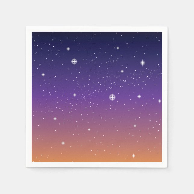 Serviette En Papier Ciel étoilé de coucher de soleil violet et or (Devant)
