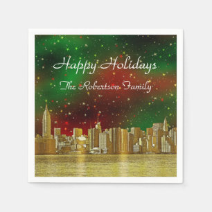 Serviette En Papier Ciel étoilé rouge et vert de Noël #1 Skyline NYC e