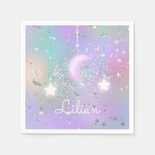 Serviette En Papier Ciel nocturne pastel lune brillante étoiles scinti