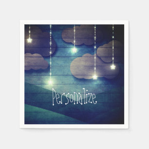 Serviette En Papier Ciel nocturne rêve lumineux étoile rustique bleue