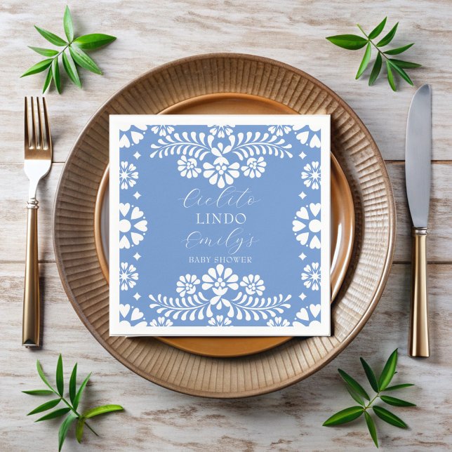 Serviette En Papier Cielito lindo bleu poussiéreux baby shower mexicai (Cielito lindo dusty blue Mexican baby shower personalized Napkins monogrammed customized napkins)