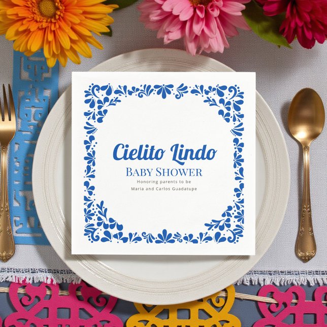 Serviette En Papier Cielito Lindo Blue Talavera Floral Baby Shower  (Créateur téléchargé)