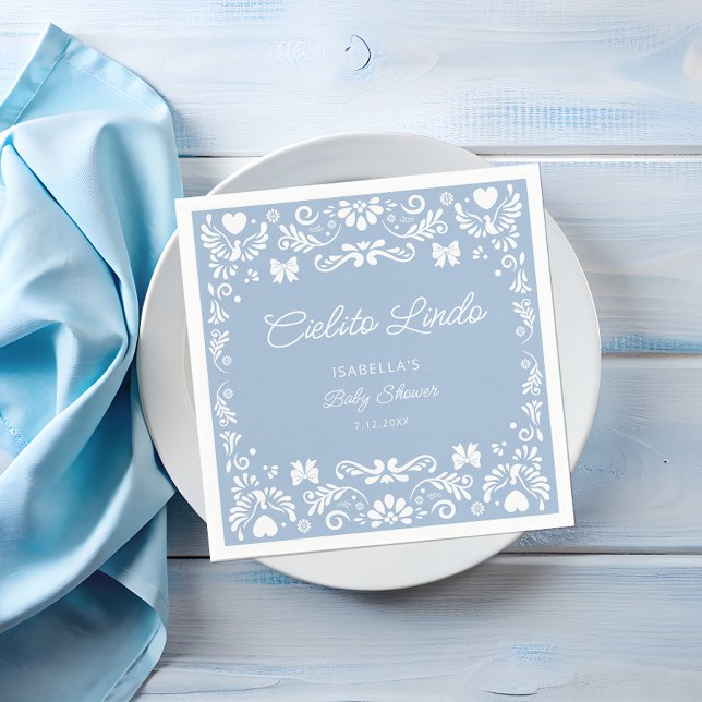 Serviette En Papier Cielito Lindo Talavera Baby shower bleu mexicain (Créateur téléchargé)