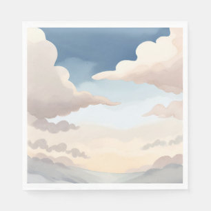 Serviette En Papier Cieux nuageux Nuages bleus de ciel à l'aquarelle