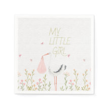 Cigogne aquarelle douce - "Ma petite fille" Bébé 
