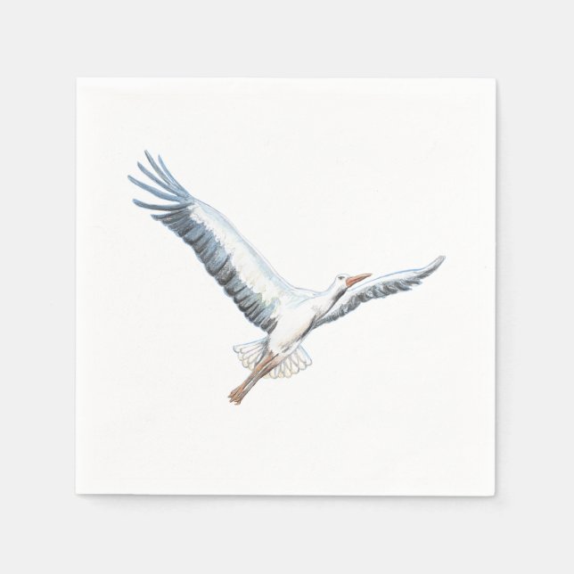 Serviette En Papier cigogne blanche volant (Devant)