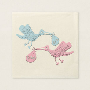 Serviette En Papier Cigognes roses bleues