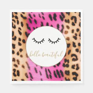 Serviette En Papier Cils noirs Crème Rose Léopard 