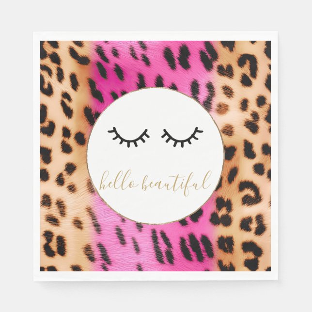 Serviette En Papier Cils noirs Crème Rose Léopard  (Devant)