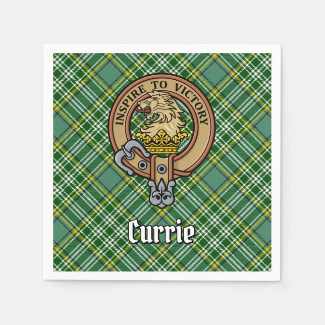 Serviette En Papier Cimier de lion Clan Currie sur Tartan (Devant)