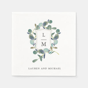 Serviette En Papier Cimier d'Eucalyptus Mariage d'aquarelle Monogram