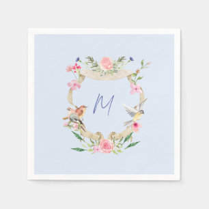 Serviette En Papier Cimier floral Monogramme Bleu