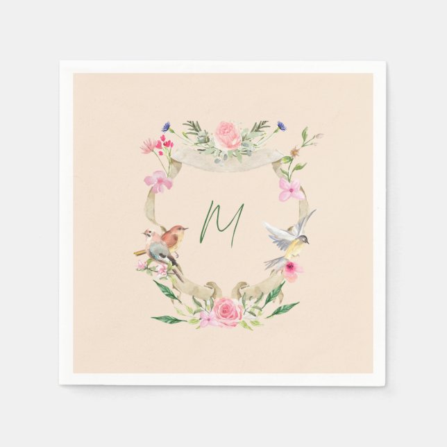 Serviette En Papier Cimier floral Monogramme Sexe Neutre (Devant)